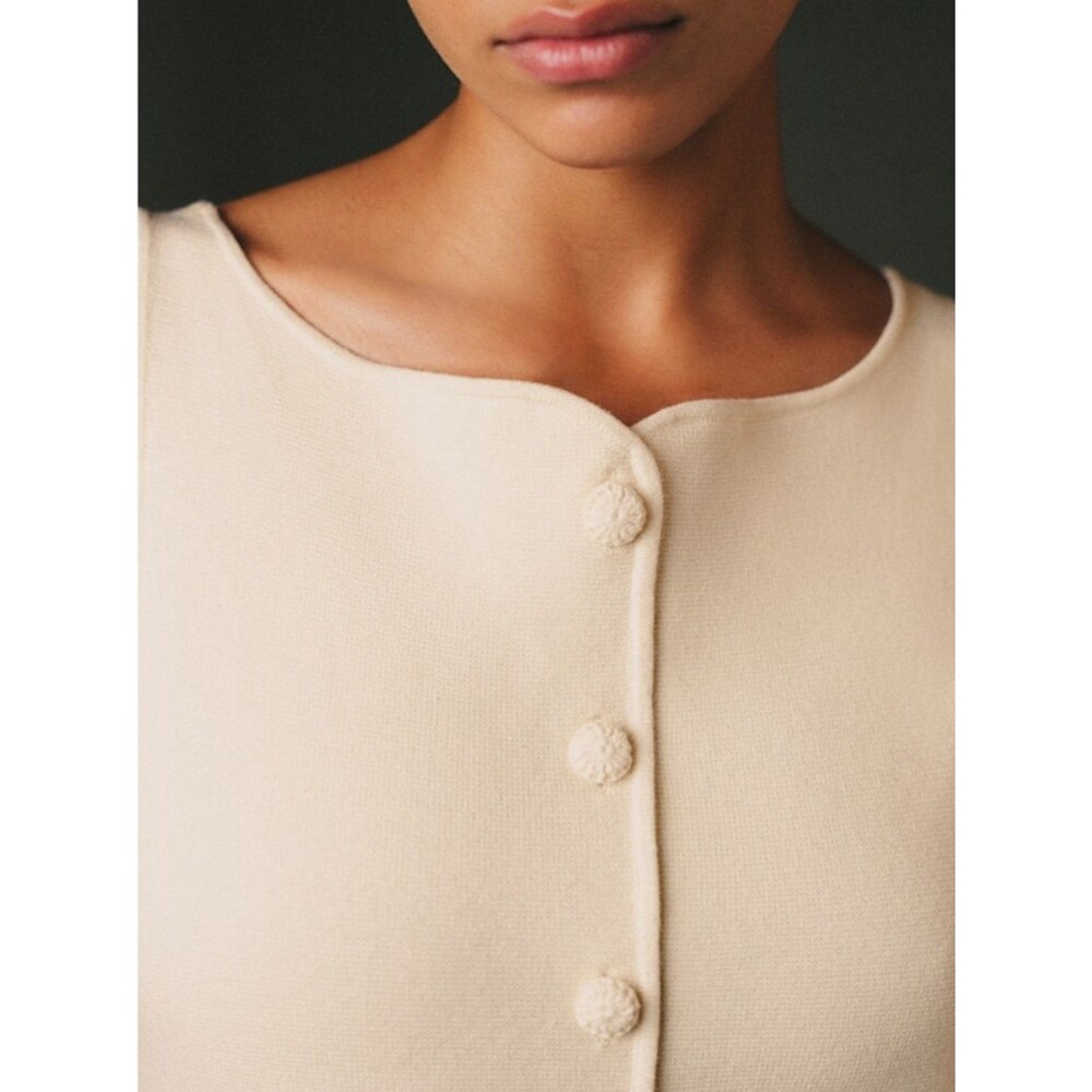 NWOT Sezane Classic Cream Button-Front Sleeveless Knit Cotton CHARLIE Dress - Picture 3 of 11